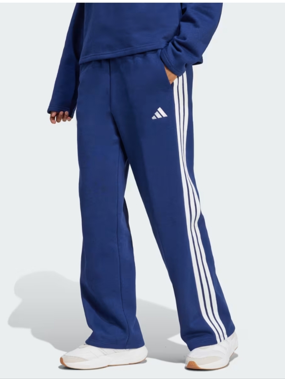 🆕 Women's SIZE L Adidas Dark Blue Fleece Sweat Pants With Open Hem